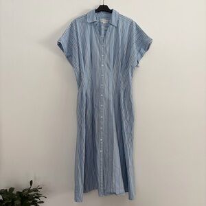 Ava & Viv Light Blue Striped Midi Shirt Cotton Dress XXL